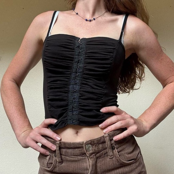 y2k ruched corset tank with hook and eye closure front - Picture 3 of 7